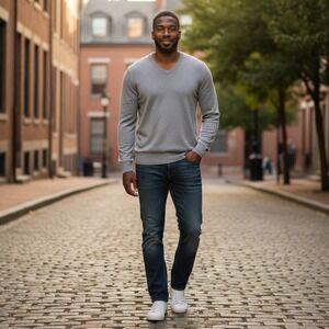 BR V-Neck Sweater L Grey Silk Cashmere Old Money Dark Academia Capsule Wardrobe